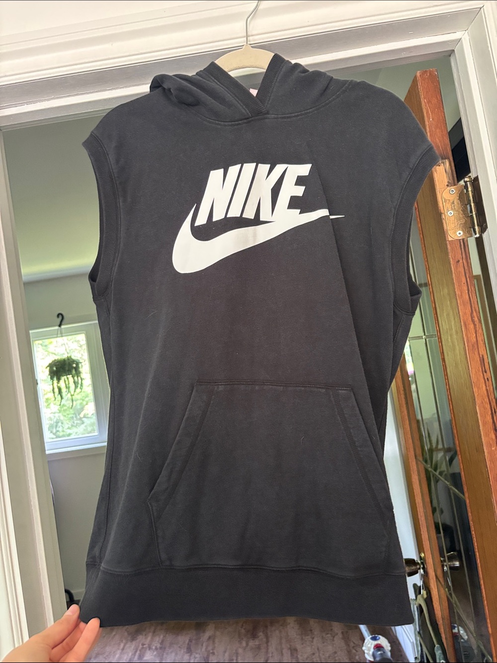 Nike Black Sleeveless Hooded Tank with White Swoosh